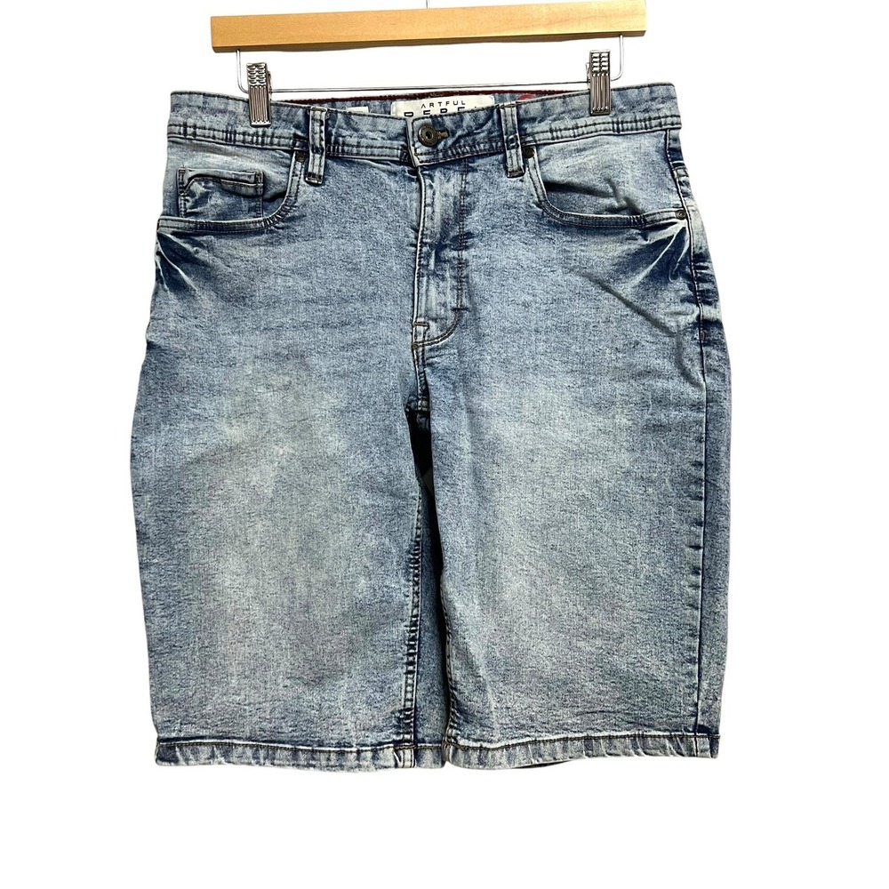 Artful Rebel Denim Shorts Mens 32 Light Blue Acid Wash Stretch‎ Jean Grunge Y2K
